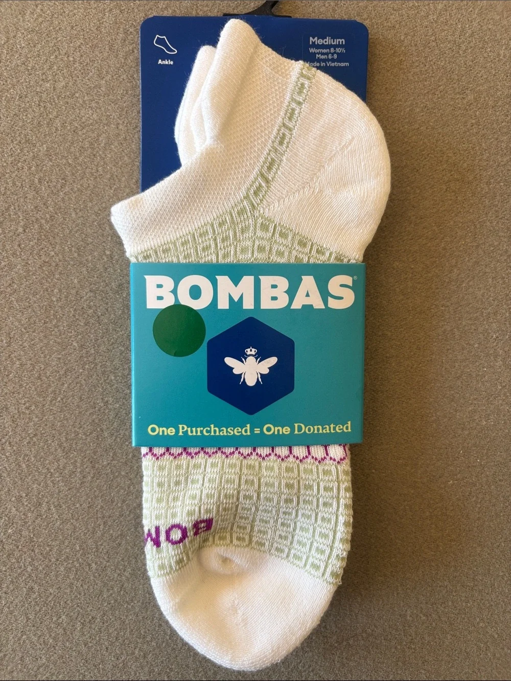 3 Bombas White Low-Cut Socks Unisex Women Medium Blue Khaki Purple Orange Green